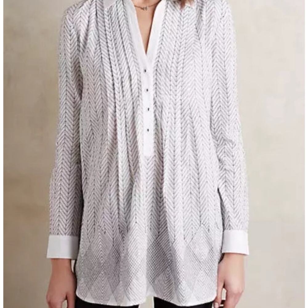 Anthropologie Vanessa Virginia Black & White Tunic Top Size 2 100% Cotton L0215